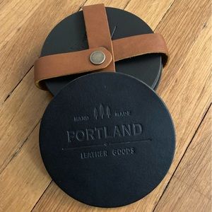Brand New Portland Leather Goods Black Coaster Set of 6